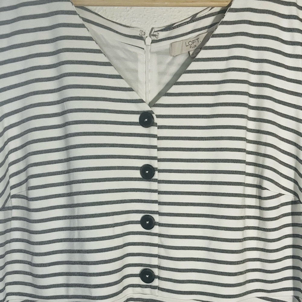 Loft  Plus Size 22 Black Striped A Line Sleeveless V Neck Stretch Dress - Picture 5 of 6